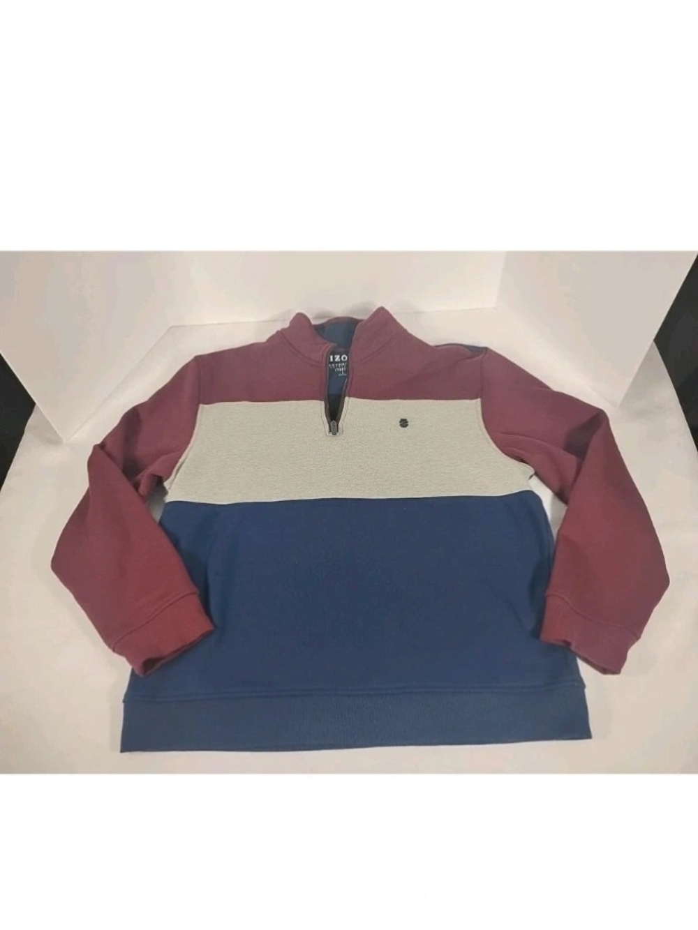 Izod Men's Colorblock Half-Zip Sweater in Maroon, Light Gray & Blue